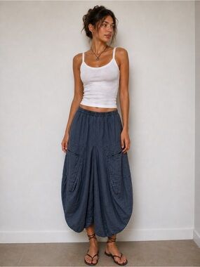 Catwalk Studio 100% Ramie Boho Fairy Cargo Skirt Gray Large